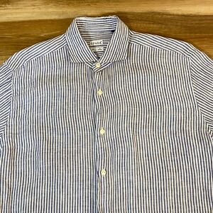 SPADA Italian Linen Shirt Mens 15 3/4 Blue White Stripe EUR 40